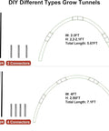 Diagram showing 4 and 5 hoop configurations of All Purpose Garden Hoop Kit With 5 Sets Of 7 Foot Fiberglass Hoops For Raised Beds Rust Proof Frame Garden Netting Greenhouse Kit Shade Cloth And Row Cover 25 Pieces.