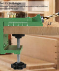 Precision Pocket Hole Jig With Two Hole Adjustable Angle Drill Guide For Woodworking in use at 15-degree angle on wood