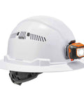 Vented Hard Hat With Light For Night Safety, Full Brim Style, Ratchet Suspension, Class C, Skullerz 8973LED White
