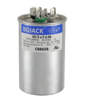 Beefy 50/3 UF Dual Run Start Capacitor For Condenser ACs 370 440 VAC CBB65B Round Capacitor 50/60 Hz pictured on a white background