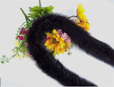 Lux Real Rabbit Fur Trim Pelt In Black 3m Long By 6cm Wide Premium Rabbit Hide Fur With Flowers, Covered Edge For Easy Sewing