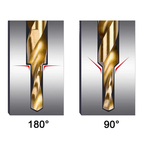 LINZUAN two-stage stainless steel countersink drill bit with variable diameter; side-by-side 180° and 90° views.