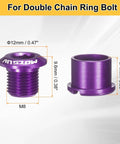 Five Piece Double Chain Ring Bolts M8 Aluminum Alloy Bicycle Crankset Nuts Chainring Screws Purple, dimensions shown.