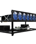 Heavy Duty 8 GPU Mining Rig Case Frame With Premium Aluminum Build Stackable Crypto Mining Enclosure showing multiple GPUs and cooling fans.