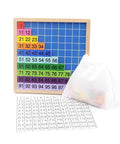 Wooden Math Learning Board Toy For Kids, Montessori 1 To 100 Hundred Chart with colorful tiles and storage bag.