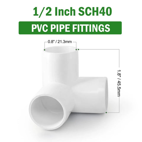 3-Way PVC Pipe Fittings Half Inch White SCH40 Furniture Grade Tee Elbow Corner Connectors for DIY Cubes and Projects