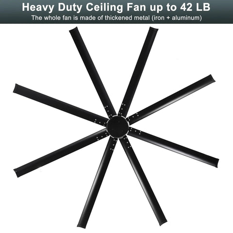 96 Inch Industrial Ceiling Fan No Light With 8 Aluminum Blades, Remote And App Control, DC Motor Delivers Up To 18000 CFM