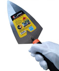 Two Piece Pointing And Gauging Trowel Set Pro Grade 9 Inch Masonry Hand Tools With Soft Grip Handles in hand view