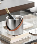 Double Wall Vacuum Insulated Ice Bucket With Lid, Scoop, Ice Tong, Strainer And Leather Handle, 3L Large Wine Ice Bucket