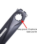 Close-up of the Hollow Integrated 170mm MTB Crankset with 104BCD, showing deep groove 10 spline teeth for strong connection.