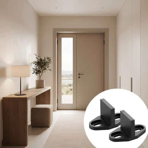 Beefed Up T Shaped Barn Door Guides Set For Bottom Track With Screws And Floor Anchors Four Pack Durable Steel Construction Rust Resistant Smooth Sliding Easy Install For Home Garage Workshop And Barn Door Projects, black guide set