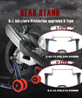 Rear view of Front And Rear Motorcycle Stands 850lbs Combo Lift With Four Adapters Universal Paddock Stands Wheel Lift, U and L type adapters.
