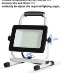 6000 Lumen LED Work Light With Stand Waterproof Flood Light Adjustable Brightness, showing rotation features and stand base.