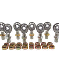Heavy Duty 1/2 X 5/8-18 Thread Four Link Rod End Kit With Right Hand And Left Hand Steel Spherical Bearings Plus Jam Nuts And Cone Spacers, showing four heim joints and hardware.
