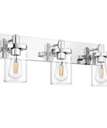 Chrome Farmhouse Vanity Light 3 Light Fixture Over Mirror With Clear Glass Shades for Bathroom 24.5 Inch Long Stainless Steel