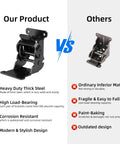 Heavy Duty Folding Brackets That Lock Tight For Real With Screw Kit Solid Steel Kickstands You Can Bank On For Tables Bed Frames Workbenches And Desks Four Pack Black comparison image, showcasing durable design and features.