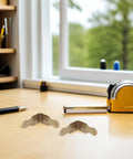 6 Pack L-Shaped Brass Corner Protectors For Storage Boxes And Coffee Tables on wooden desk with tape measure
