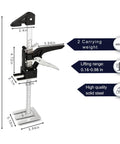 Front view of EnryKuo 15.5-inch arm jack; black furniture lifter with scale, 2-pack for cabinet/tile installs