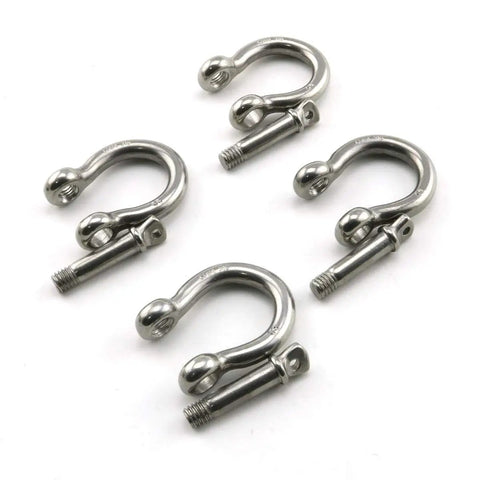 Badass Heavy Duty Bow Shape Screw Pin Anchor Shackle One Quarter Inch 304 Stainless Steel Four Pack on white background.