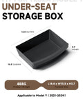 Dead On Fit Under Seat Storage For Tesla Model Y Black 2 Pack, showing dimensions and design of a rugged storage box.