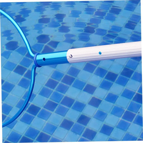 5 Pack Stainless Steel V Shaped Pool Pole Clips With Easy Push Button Snap Attachments For Secure Net Installation And Durable Connection Compatible With Various Swimming Pool Tools attached to a pool net above a tiled pool.