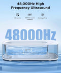 Ultrasonic Jewelry Cleaner Machine With 48KHz Tech Dual Cleaning Modes 350ML 304 Stainless Steel Tank Safe For Jewelry Eyeglasses Rings Watches Watch Bands Dentures Great Gift For Wife Mom Daughter, displayed with water waves inside the 350ml tank.