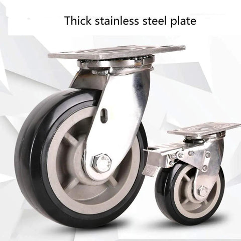 Heavy Duty Caster Wheels For Flat Carts Crafted From Bulletproof 304 Stainless Steel With Thick Brackets And Sealed Bearings, showcasing thick stainless steel plate.
