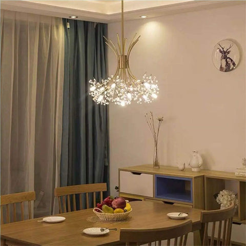 Firework Crystal Chandelier Pendant Light for Bedroom and Living Room Modern Gold Vibe over dining table