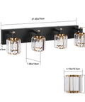 Modern Crystal Vanity Light Fixture For Bathroom Four Light Bar In Black And Gold Finish E12 Bulbs Up To 60W Dimmable And Non Dimmable Compatible 27.55 Inch Long By 4.33 Inch Wide Wall Mount Bath Lighting showing dimensions