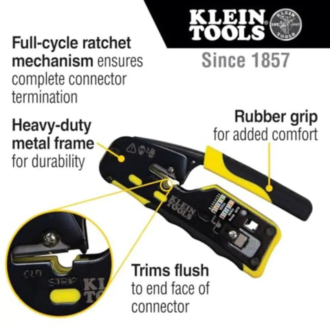 Ratcheting Modular Data Cable Crimper Wire Stripper And Cutter For RJ11 RJ12 RJ45 Pass-Thru Connectors with rubber grip