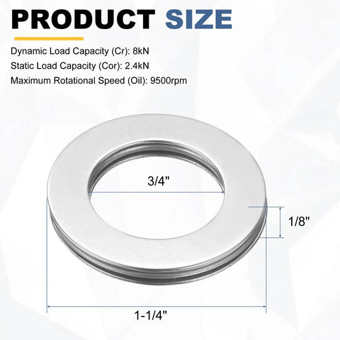 Four Pack NTA1220 Thrust Needle Roller Bearings With Matching Washers 3/4 Inch Inner Diameter 1/4 Inch Thickness Chromium Steel Rollers measuring 3/4" ID and 1-1/4" OD.