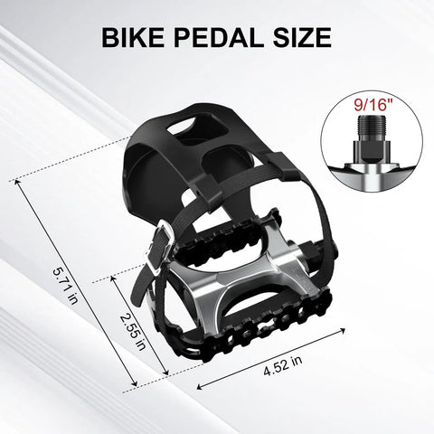 Durable Bike Pedals With Toe Cages And Straps For Road Peloton Mountain And MTB Bikes Toe Clip Pedals Size Diagram