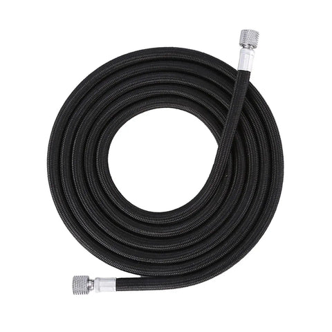 Flexible Eva Airbrush Hose Six Feet Long With Tight One Eighth Inch Standard Fittings coiled for easy handling and smooth airflow.