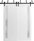 Planum 0660 Dope Interior Barn Bypass Sliding Doors Kit With Frosted Glass And Solid Wood, 56 By 96 Inches, White Modern Style