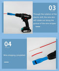 Multi Purpose Electrical Wire Stripping Tool Set With Screwdriver And Twister For Drill Electricians wire stripping process with electric drill.