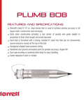 Beefy Solid Steel Plumb Bob With Braided Nylon Line for layout construction and surveying, hexagonal head, 8.5 oz weight