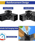 Heavy Duty Pergola Kit With 3 Way Corner Brackets For DIY Gazebo Hardware Kit showing reinforcement design and sunshade sail hole.