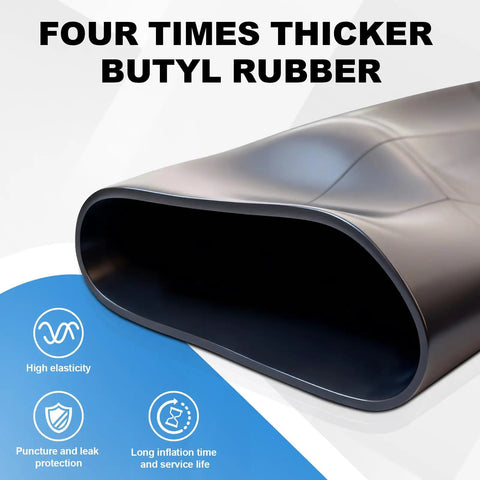 Close-up view of the heavy-duty butyl rubber material of Two Pack 25x8x12 ATV UTV Inner Tubes Heavy Duty Butyl Rubber With TR6 Metal Valve Stem Fits 25x8-12 25x9-12 25x10-12 25x11-12 Tires For Golf Carts Quad Bikes Off-Road Trailers Lawn Mowers
