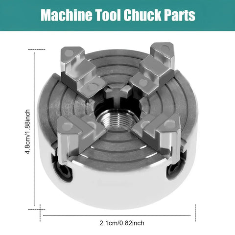 Top Tier Heavy Duty Four Jaw Mini Lathe Chuck Kit featuring zinc alloy, 4.8cm diameter, for metal or wood fabrication.