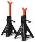 TONDA 3-Ton jack stands, extra tall, black base with orange adjustable posts, pair.