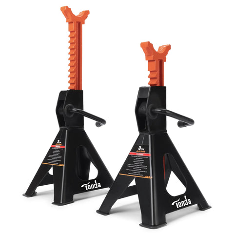TONDA 3-Ton jack stands, extra tall, black base with orange adjustable posts, pair.