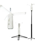 Foldable Rechargeable Camping Light With Stand And Detachable Tripod, shown in extended and folded positions, waterproof design