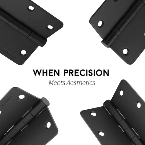 Collage of Four Three Pack Of 304 Stainless Steel Door Hinges In Matte Black With Non Removable Pin Heavy Duty Ball Bearing 3.5 Inch