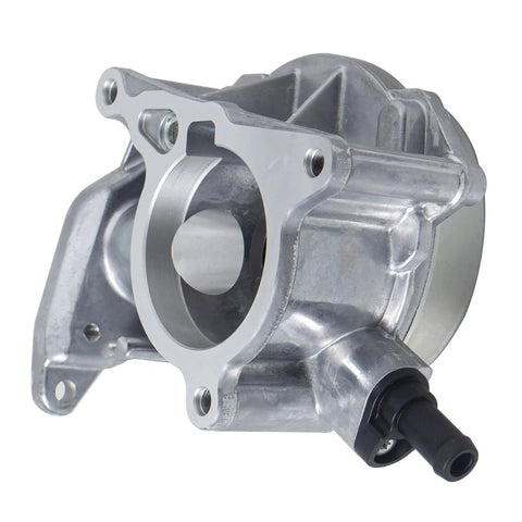 Front view of aluminum brake vacuum pump with mounting flange and inlet nipple
