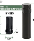 Beefy Black M14x1.5 Spline Lug Nuts Set 2In Long With 60 Degree Taper Includes 7 Point Socket Key Anti Theft Design image