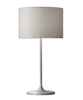 Table Lamp With Scratch Proof And Corrosion Resistant Body Matte White In A Scandinavian Inspired Tulip Design With A Striped Shade