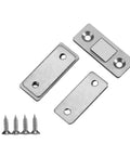 Ultra Thin Strong Magnetic Door Catch For Cabinets And Furniture with screws laid out separately on white background