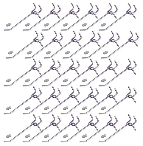 30-Piece 4 Inch Silver Pegboard Hooks Set For 1/4 Inch And 1/8 Inch Pegboards Garage Tool Shed Or Basement Organization Kit Heavy Duty Durable Hooks For Hangers Tools Cords And More displayed on white background