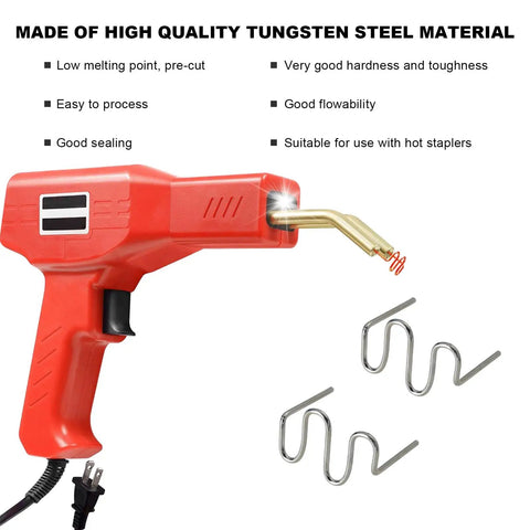 Hot Staples Welding Rods Kit, 1000 pcs wave-style staples and red welding gun for plastic repair