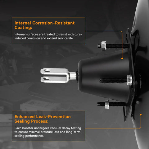 Internal view of Heavy Duty Vacuum Power Brake Booster For Ford Edge and Lincoln MKX 2011 to 2015 with corrosion-resistant coating.